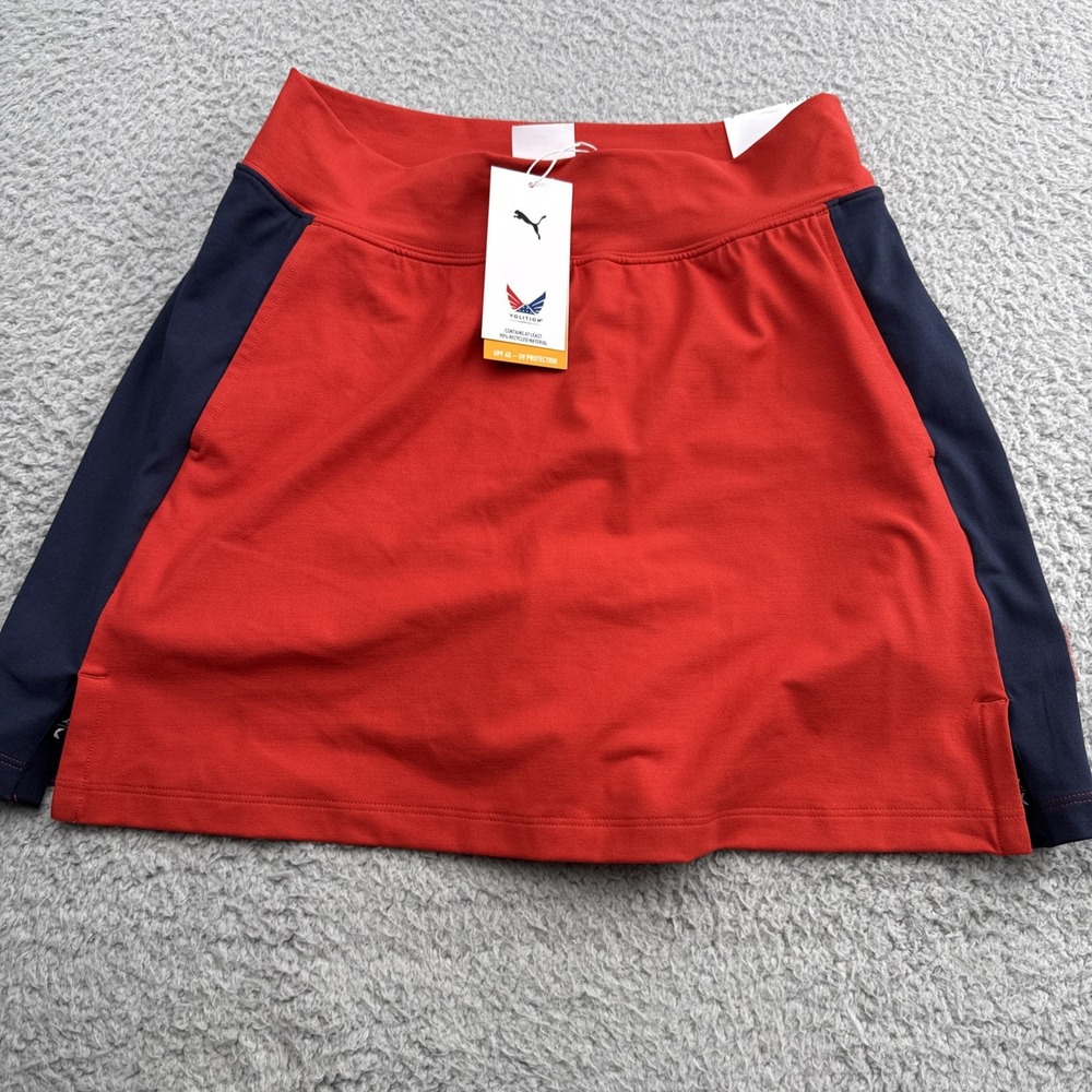 Puma Volition Skort Skirt Womens Small Golf Tennis Candy Apple Red Navy Blue